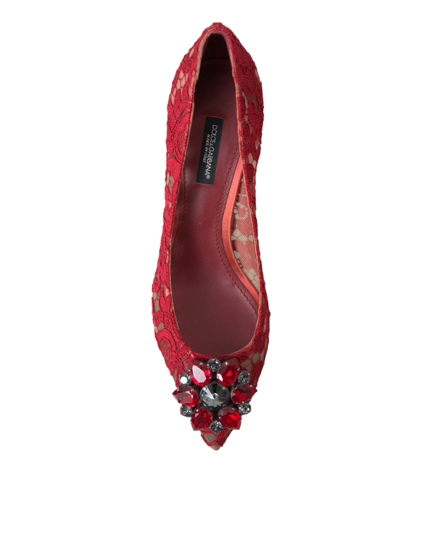 Radiant Red Lace Heels with Crystals