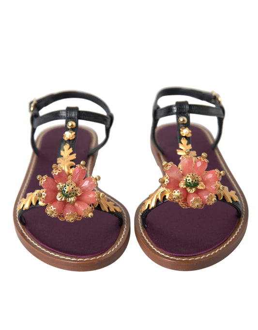 Elegant Crystal-Adorned Flat Sandals