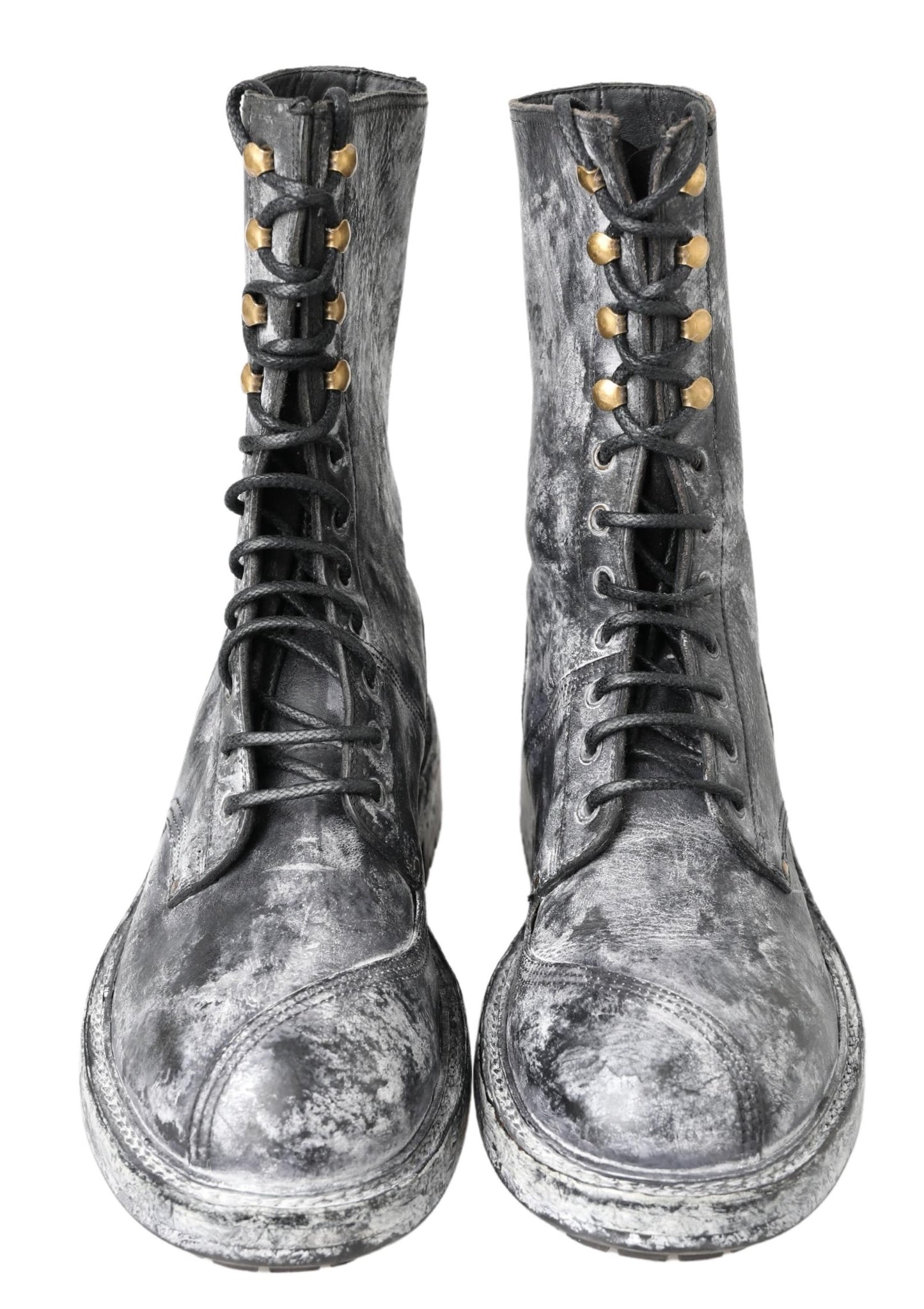 Chic Black Lace-Up Boots with Gray White Fade