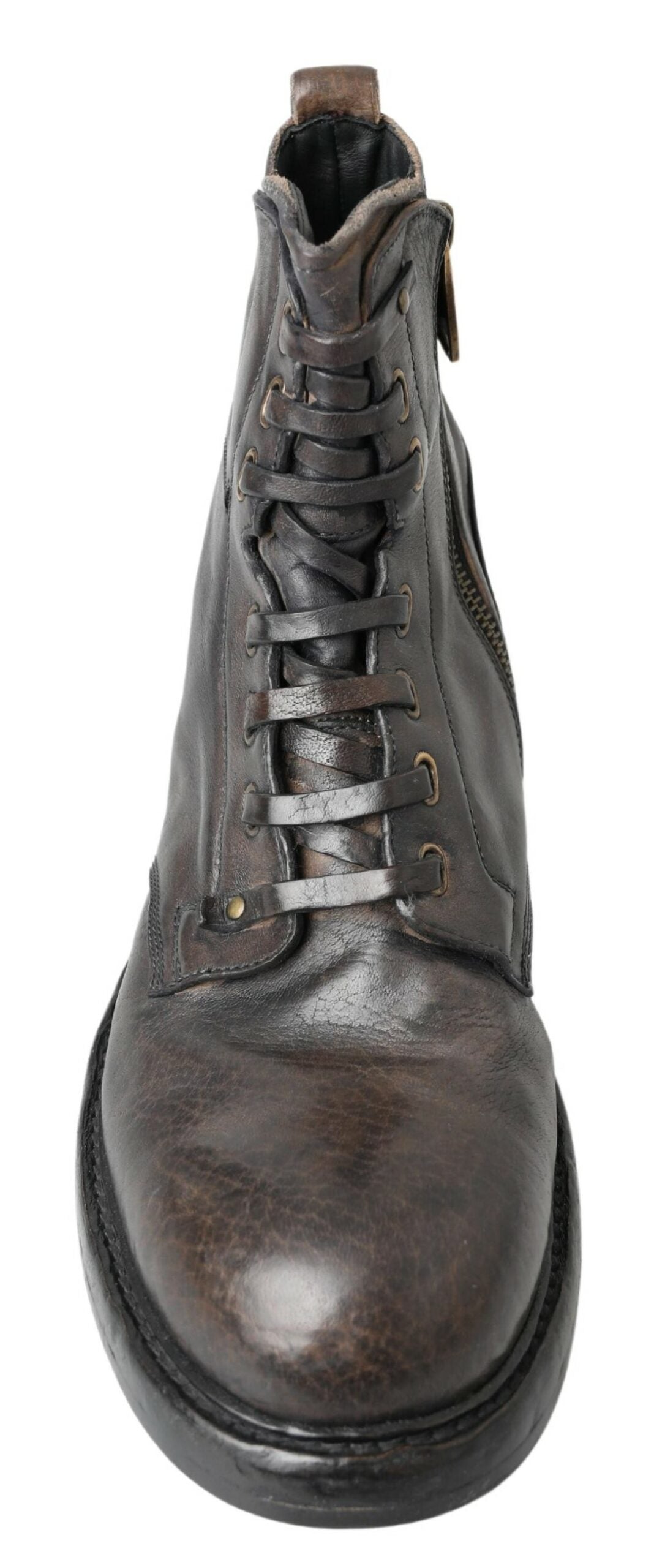 Italian Leather Combat Boots in Rich Brown