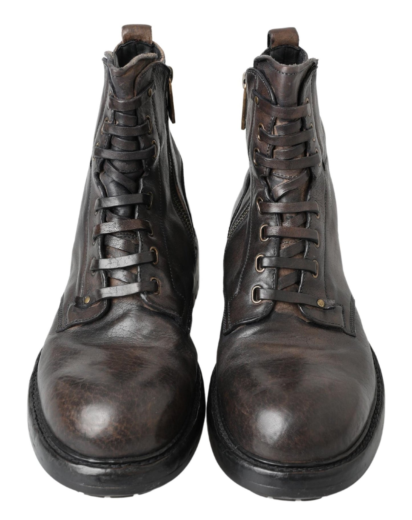 Italian Leather Combat Boots in Rich Brown