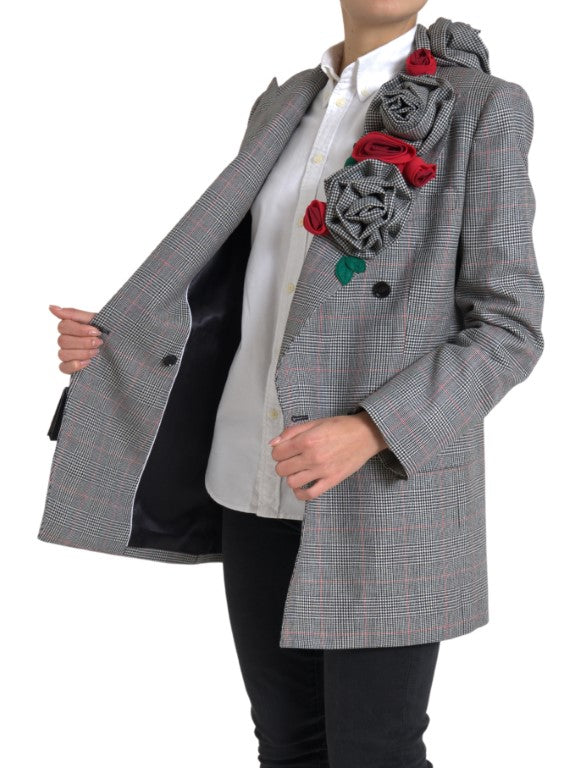 Chic Double Breasted Gray Wool Blazer