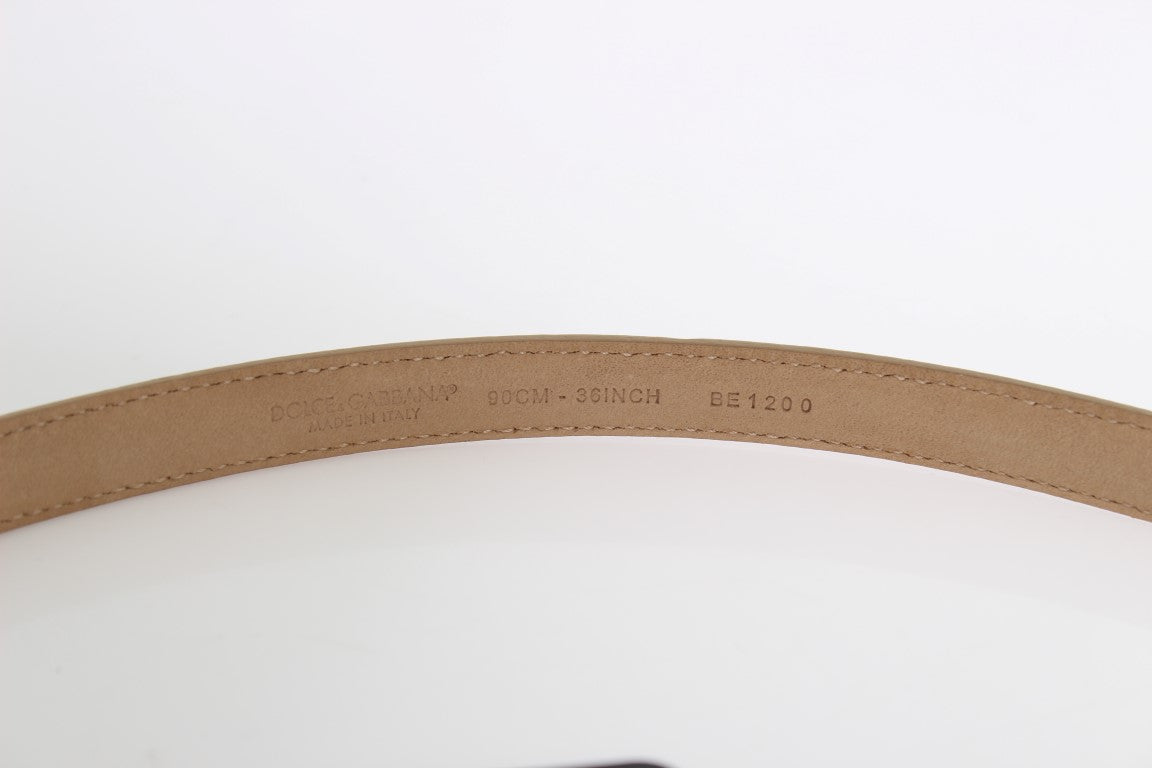 Beige Italian Leather Waist Belt with Gold Detailing