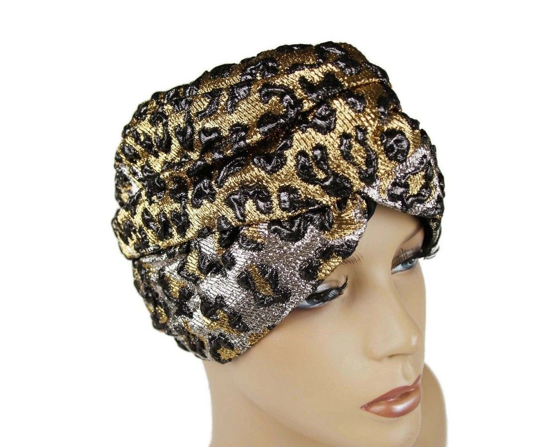Gold Silver Metallic Leopard Print Turban Headband