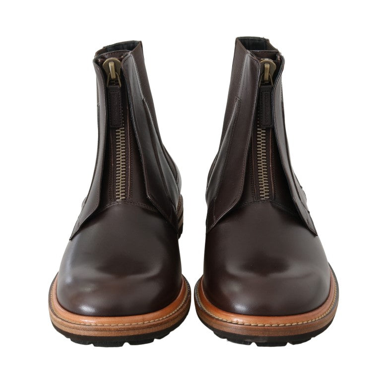 Elegant Brown Leather Ankle Boots