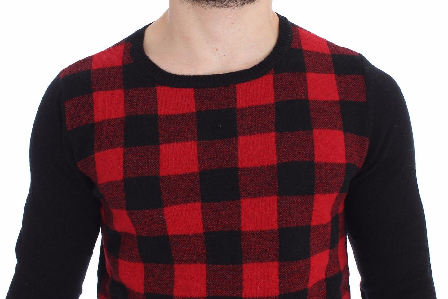 Red Black Wool Crewneck Sweater
