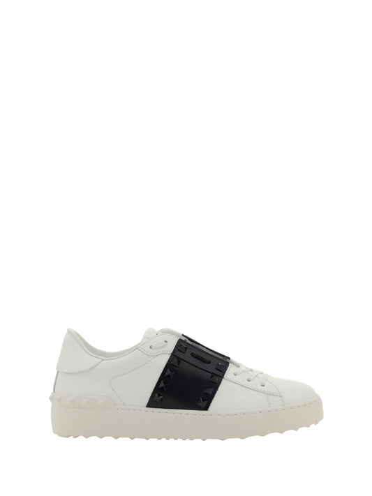White and Black Calf Leather Sneakers