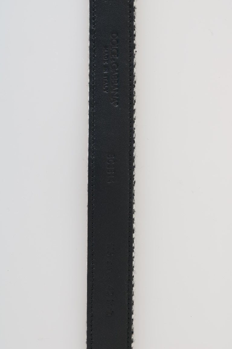 Black White Chevron Wool Leather Belt