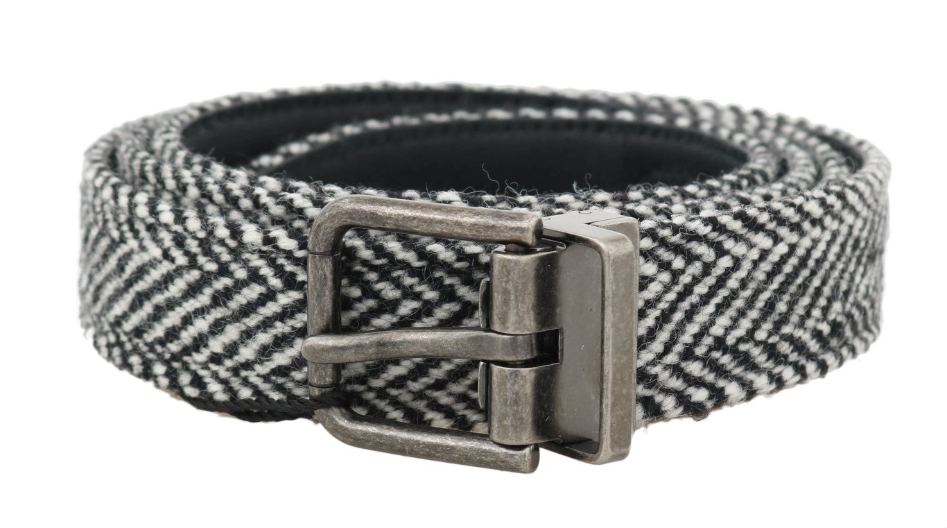 Black White Chevron Wool Leather Belt