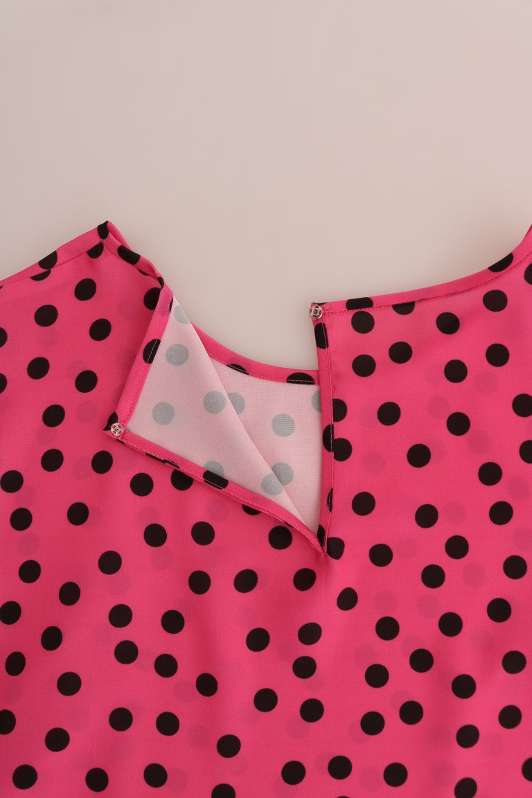 Chic Pink Polka Dotted Silk Blouse