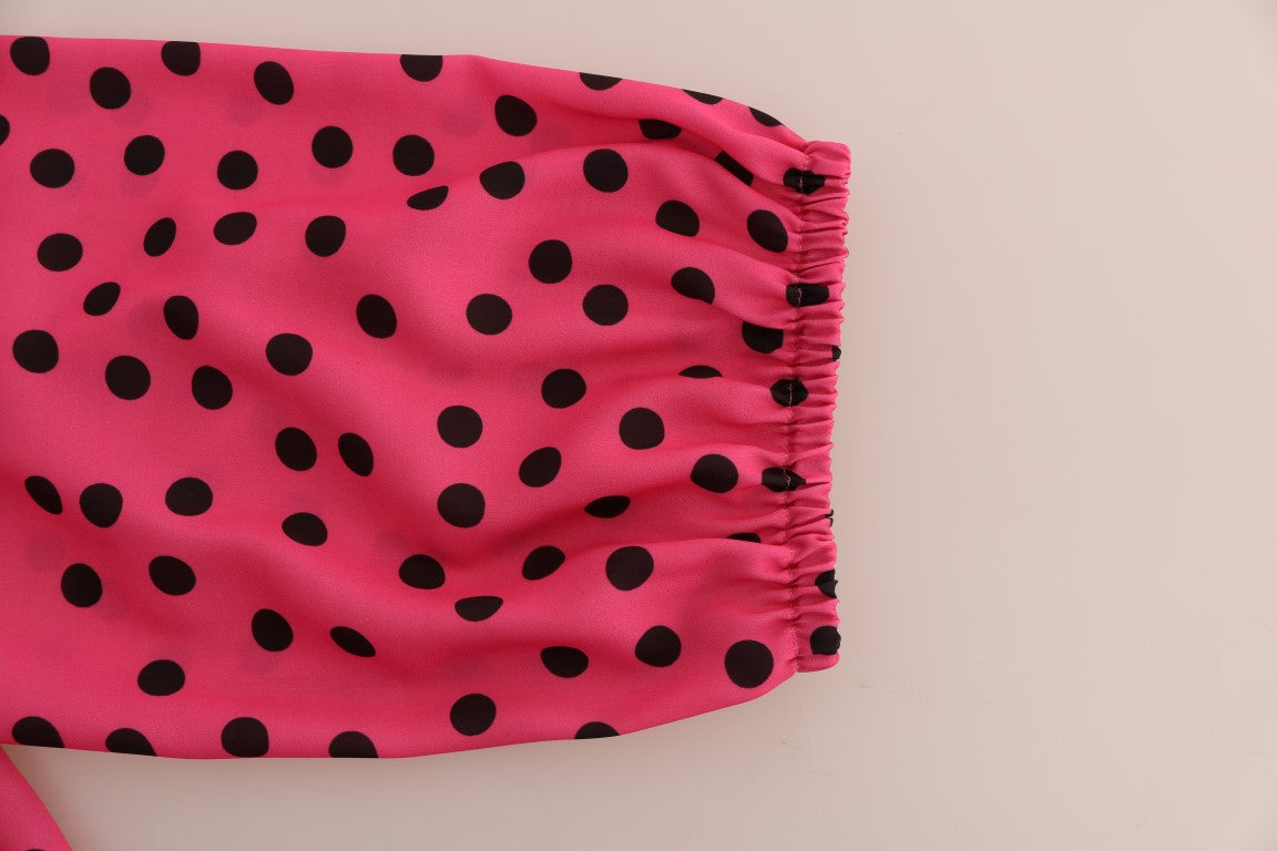 Chic Pink Polka Dotted Silk Blouse