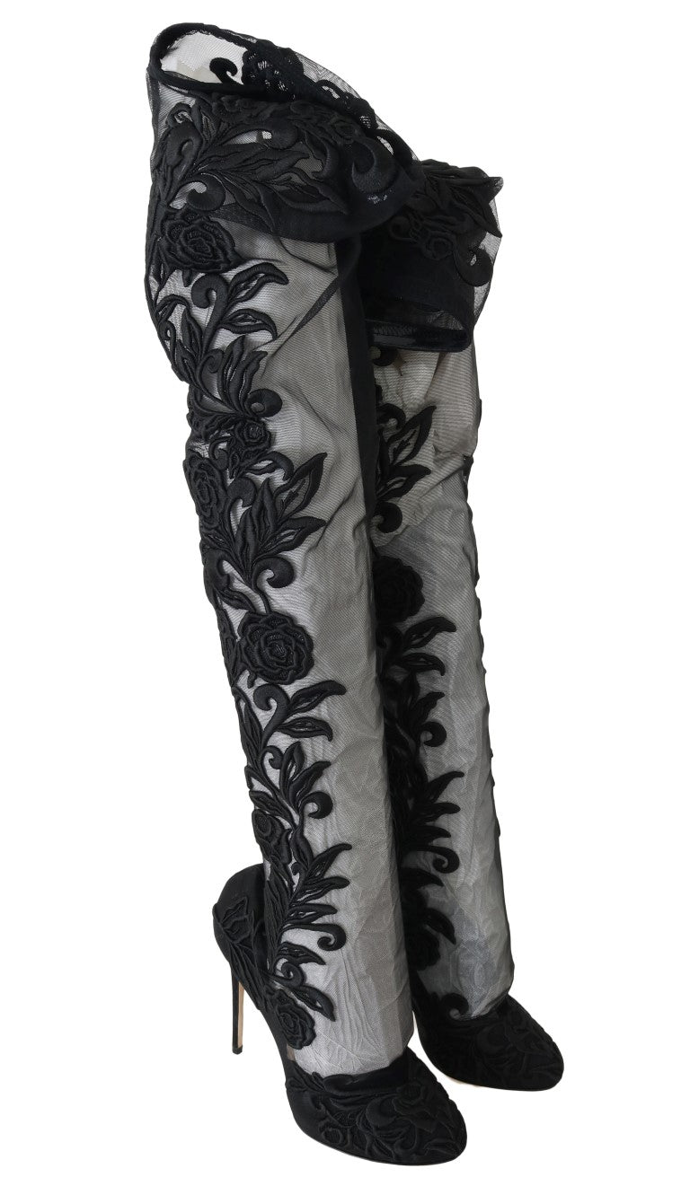 Embroidered Floral Over-Knee Boots