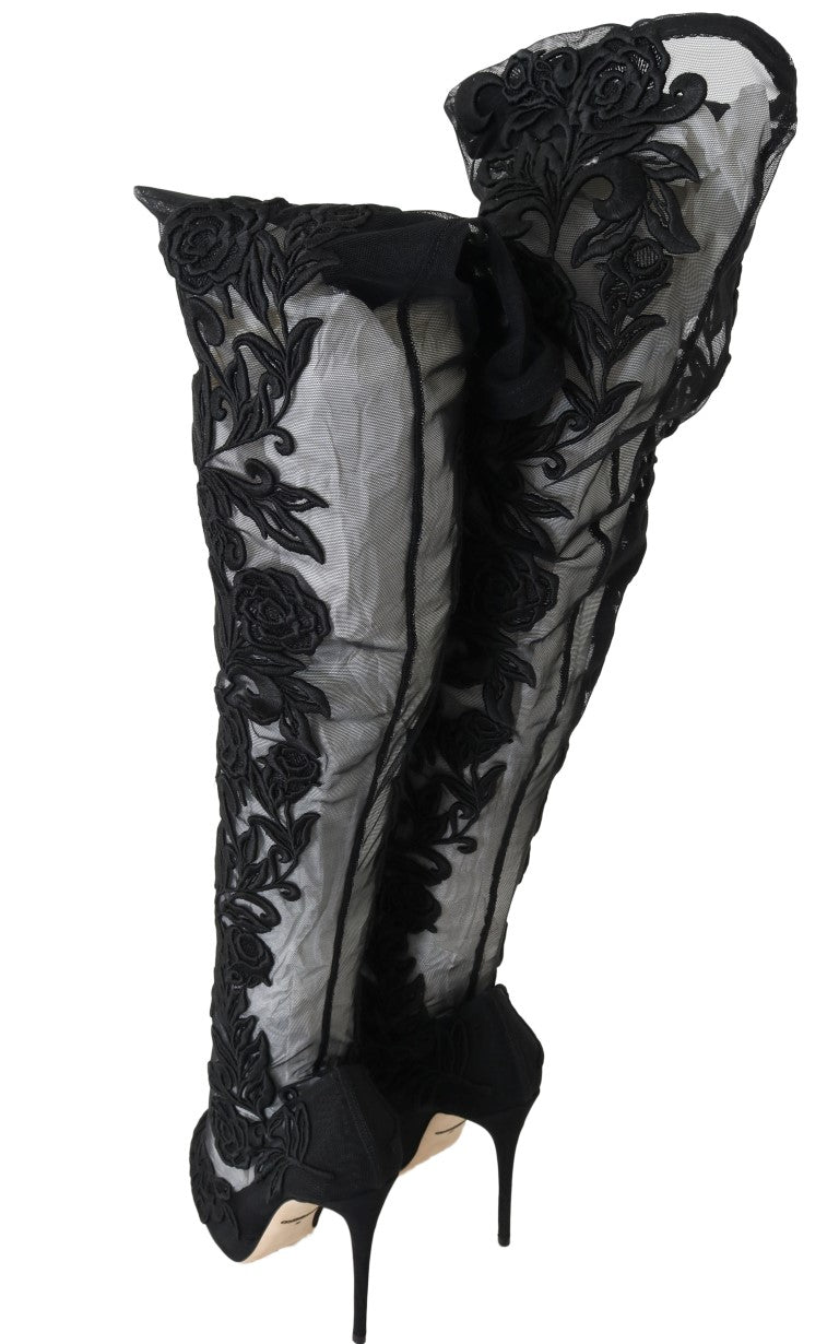 Embroidered Floral Over-Knee Boots