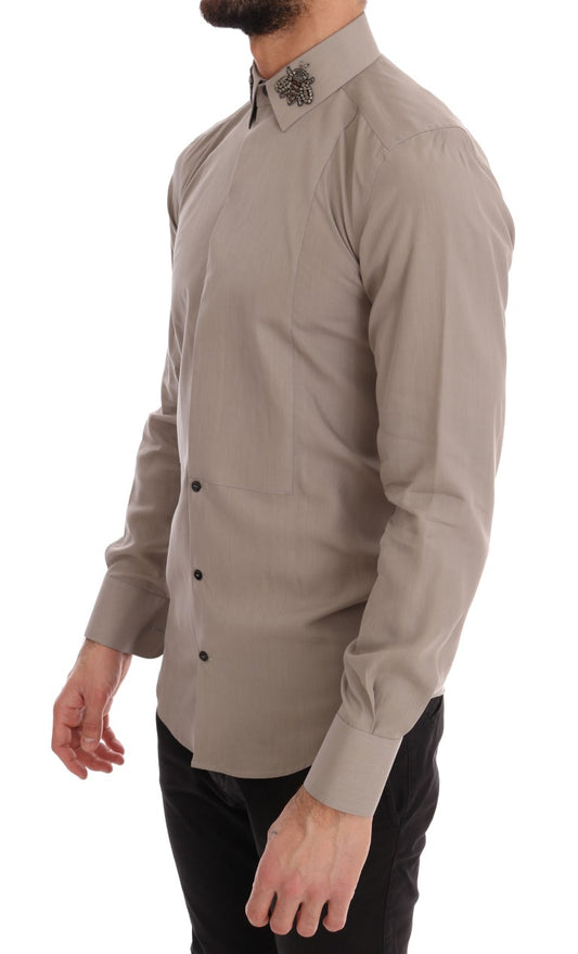 Elegant Beige Silk Blend Slim Fit Shirt