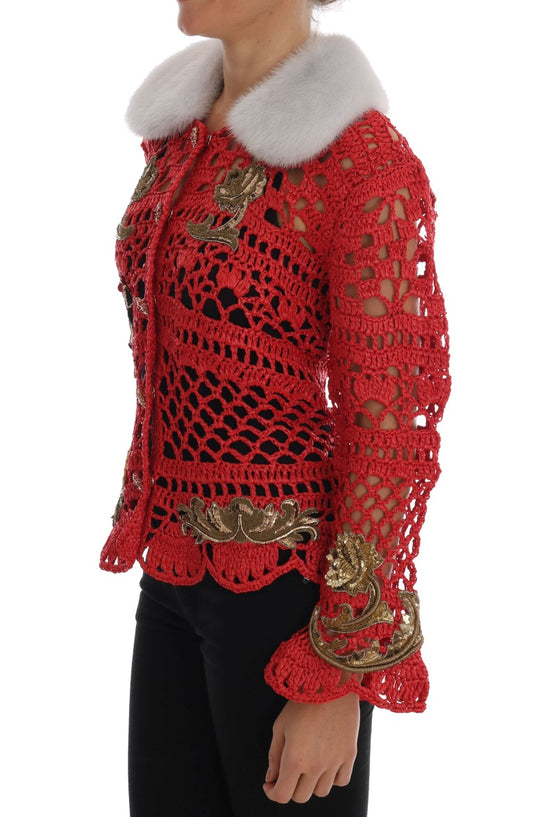 Red Crystal Embellished Cardigan Sweater