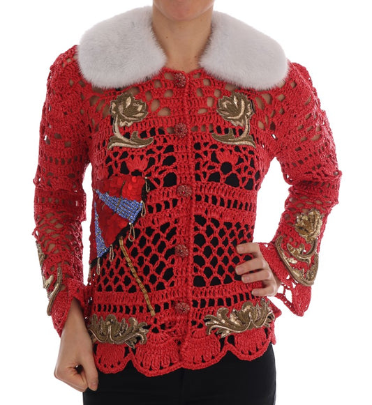 Red Crystal Embellished Cardigan Sweater