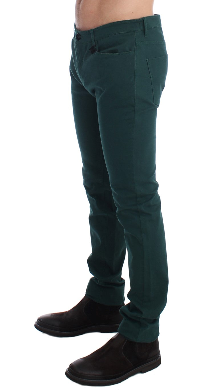 Elegant Green Super Slim Fit Cotton Trousers