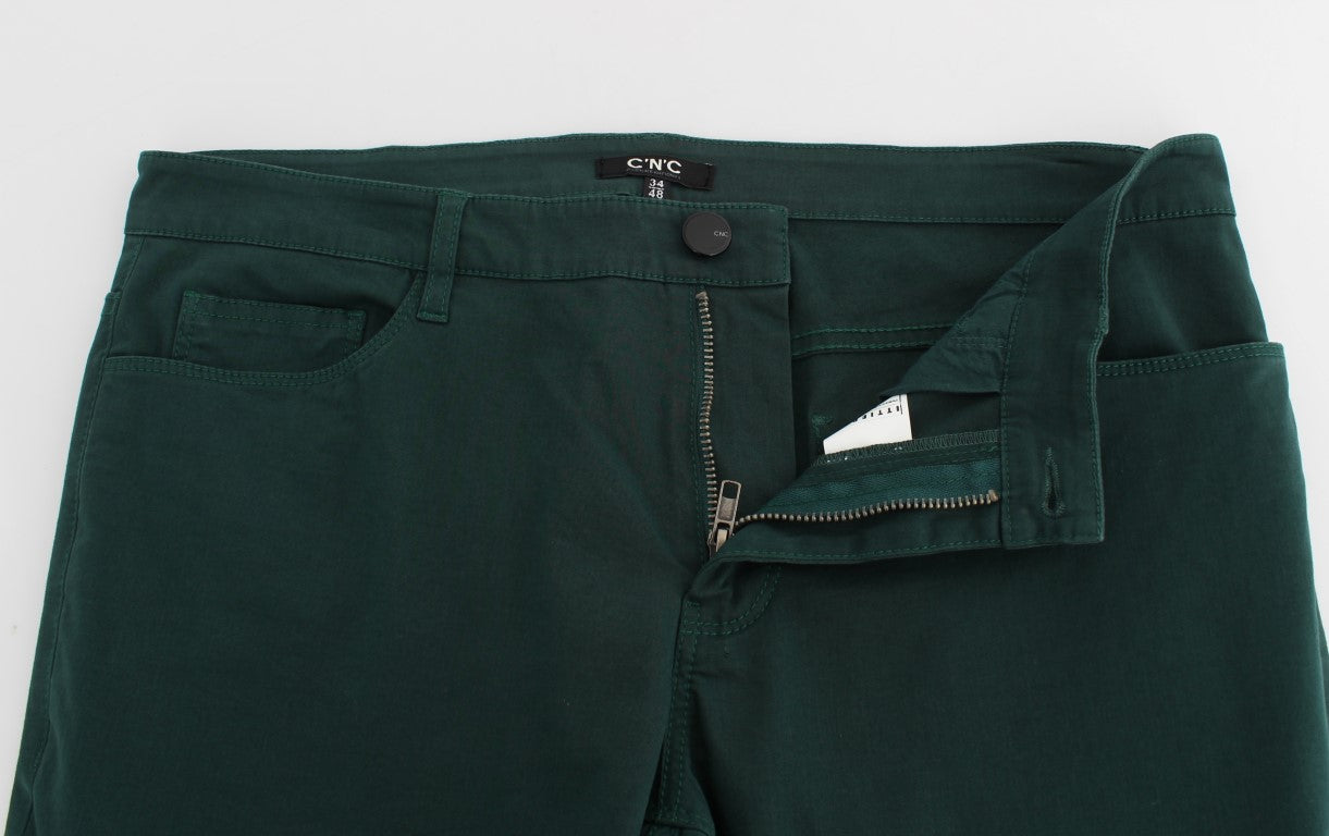 Elegant Green Super Slim Fit Cotton Trousers