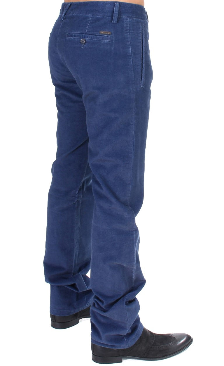 Blue Cotton Straight Fit Casual Pants