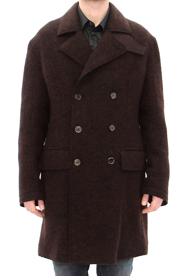 Brown Double Breasted Long Peacoat Jacket