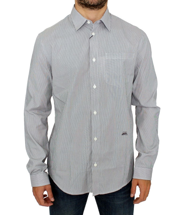 Gray Striped Cotton Casual Shirt