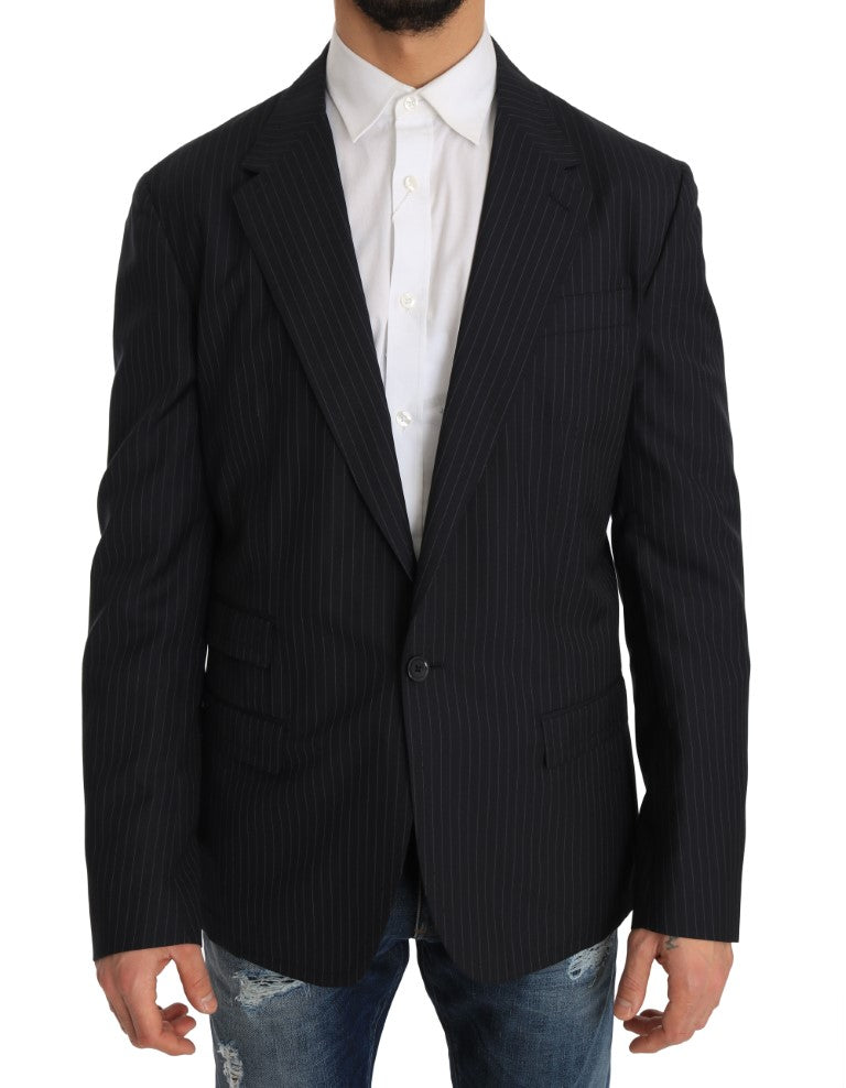 Gray Striped Wool Jacket Coat Slim Blazer