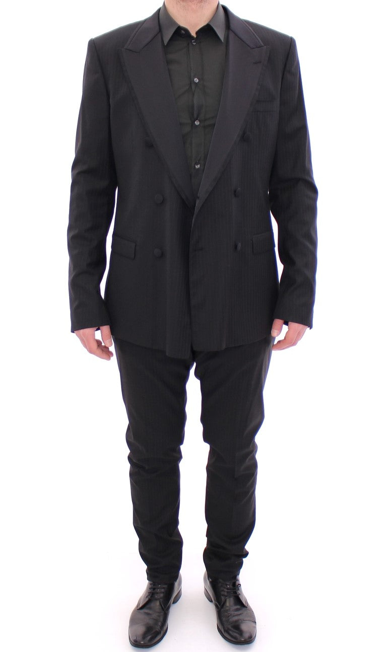 Elegant Black Striped Wool-Silk Blend Suit