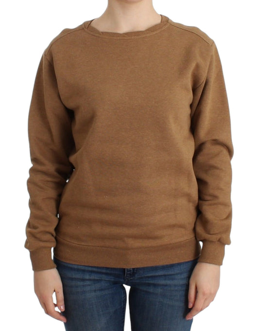 Chic Brown Crewneck Cotton Sweater