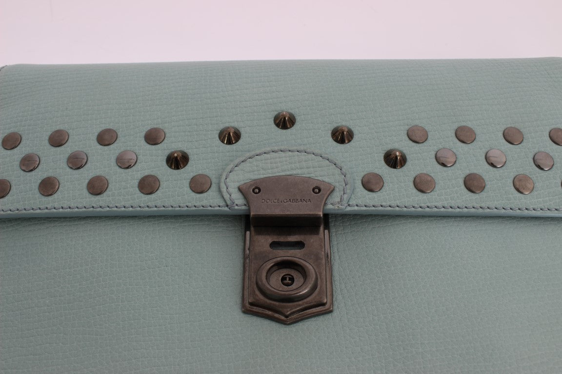 Blue Leather Studded Document Portfolio Briefcase Bag