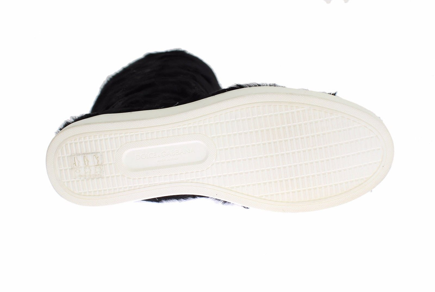 Elegant Black Fur Leather Flat Sneaker Boots