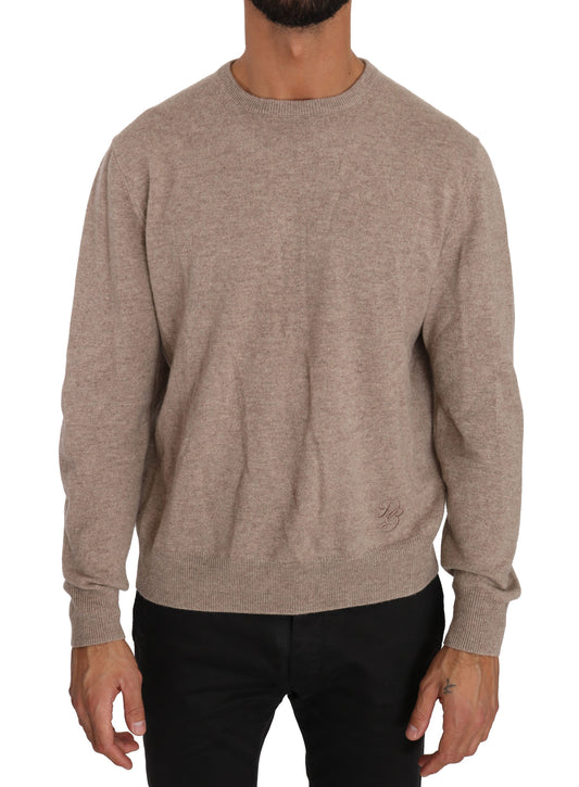 Elegant Beige Cashmere-Wool Crewneck Sweater