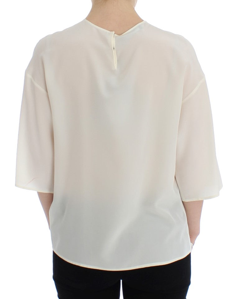 Ivory Sequined Silk Blouse Top