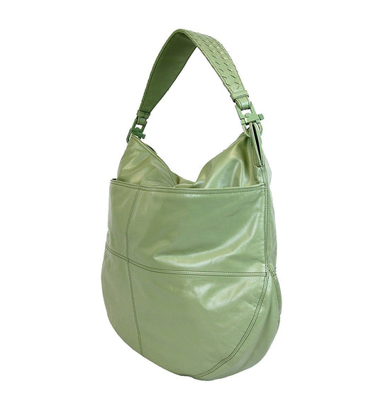 Bottega Veneta Women Green Leather Hobo Woven Detail Bag