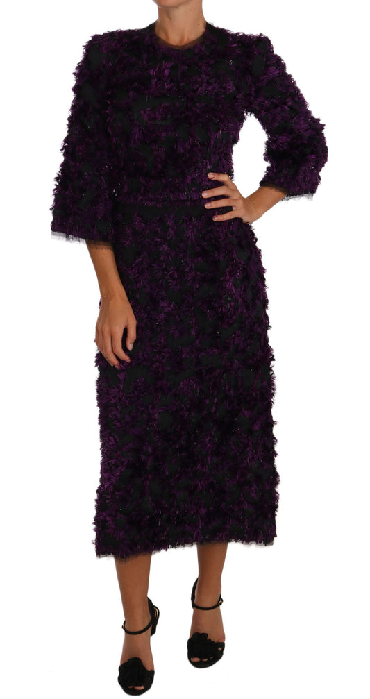Elegant Fringe Sheath Dress in Purple & Black