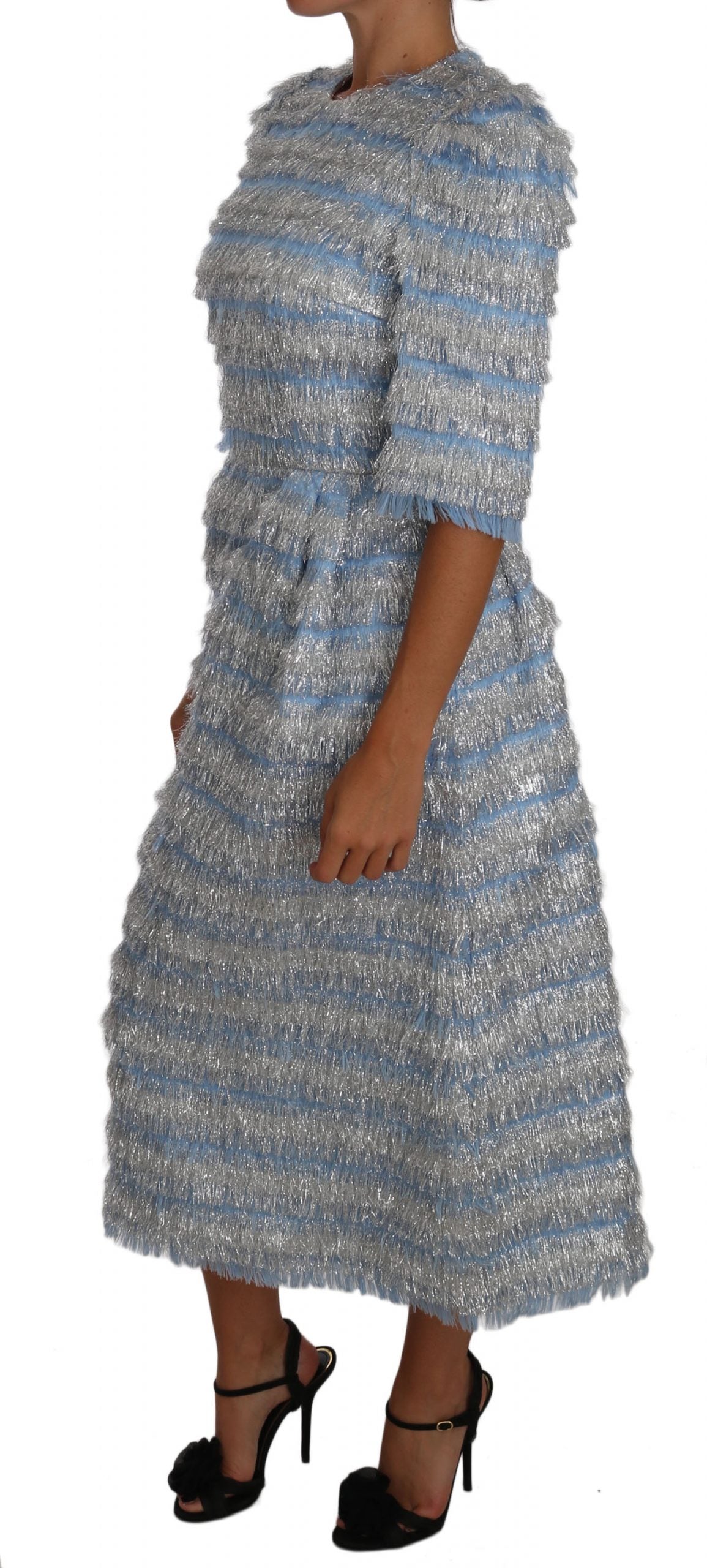 Light Blue Fringe Midi Sheath Dress