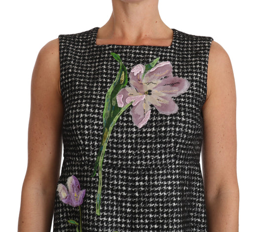Elegant Gray Mini A-Line Dress with Purple Tulip