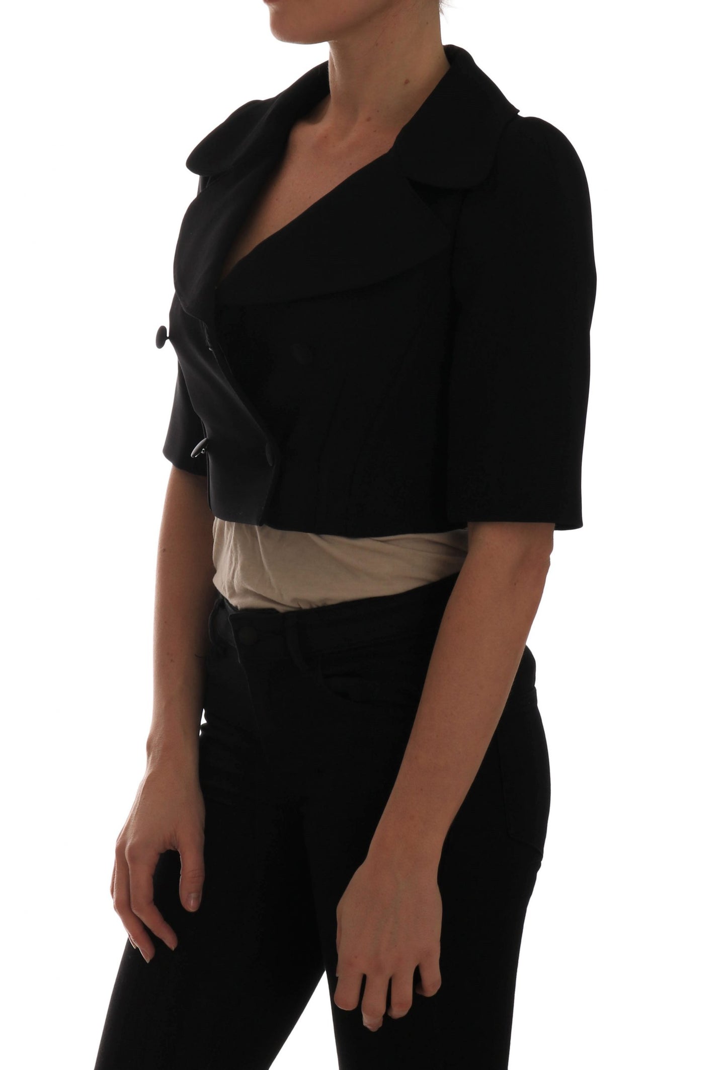 Chic Black Cropped Double Breasted Blazer
