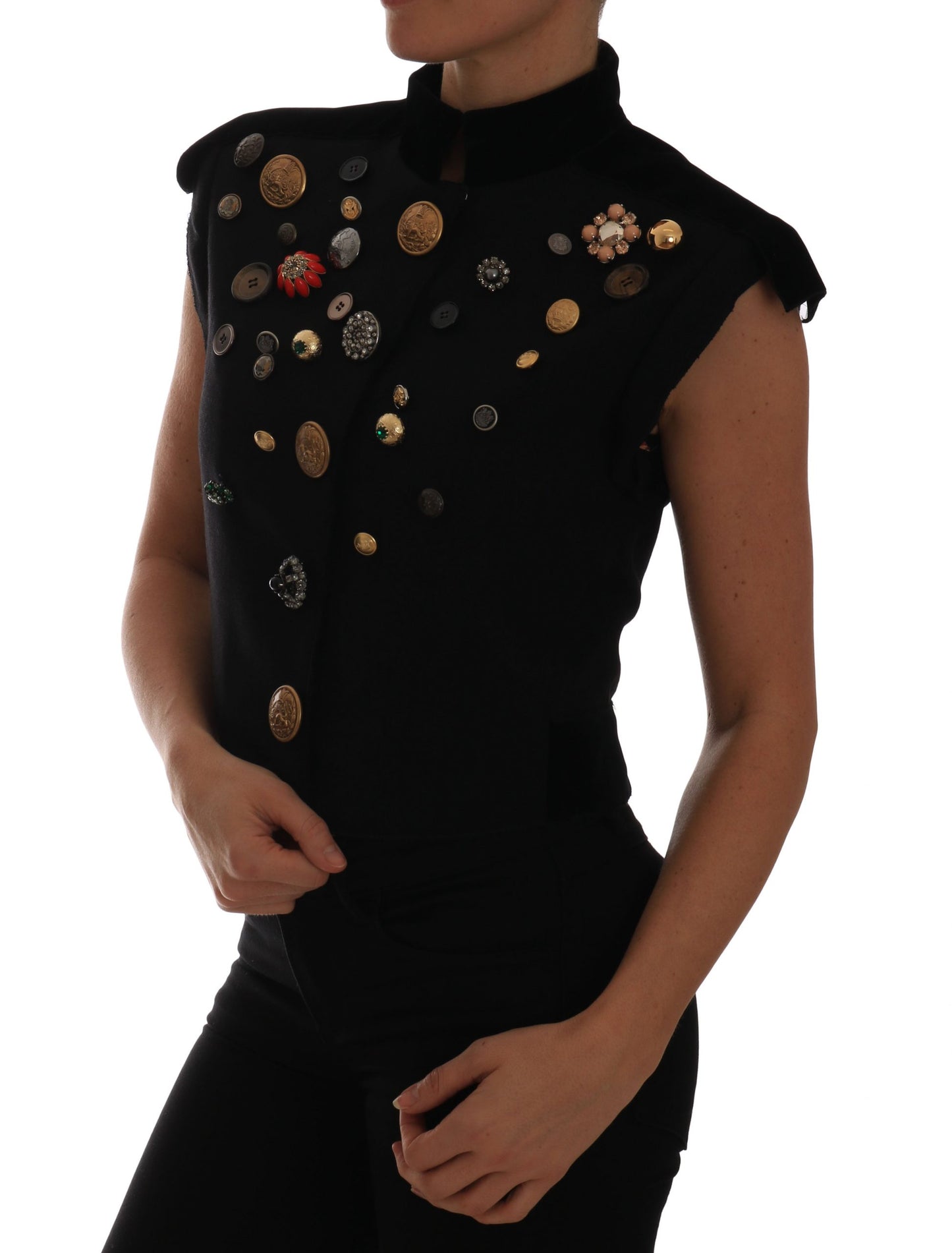Embellished Black Military Style Vest