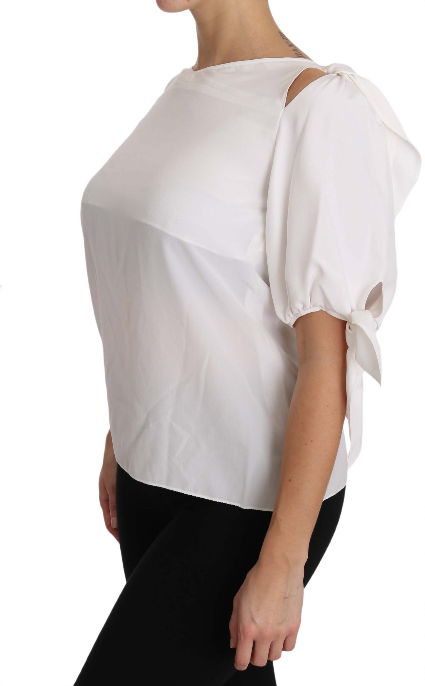 Solid White Silk Off Shoulder Blouse Top