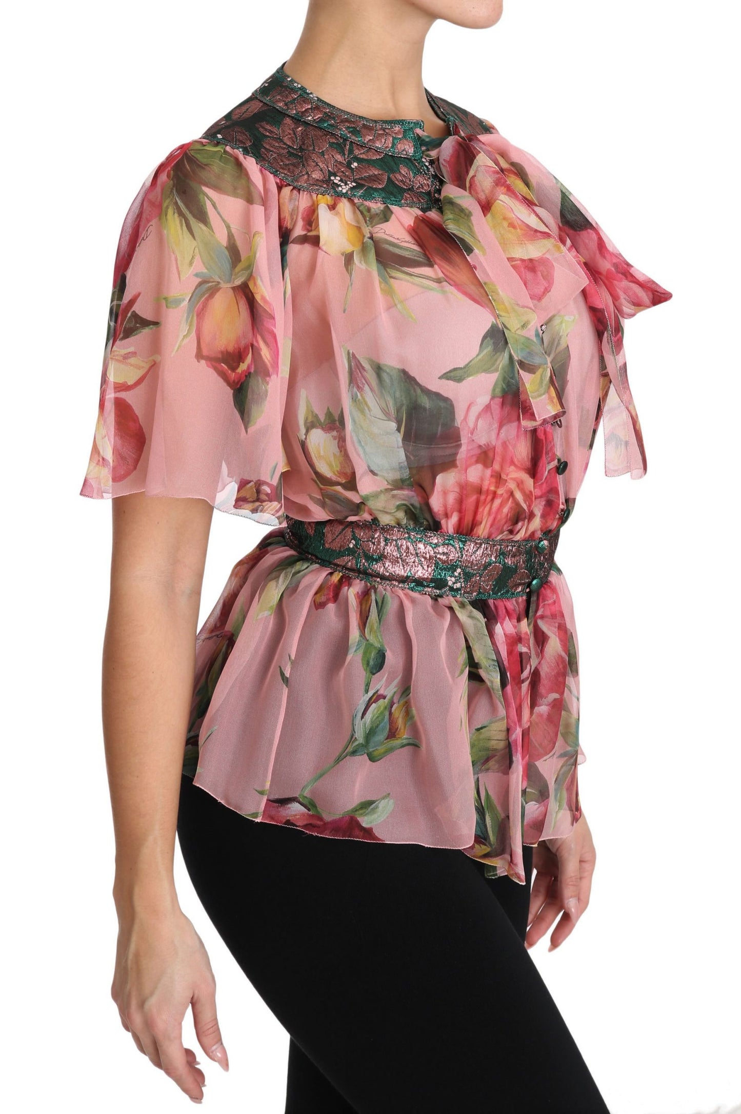 Elegant Floral Silk Pussy-Bow Shirt