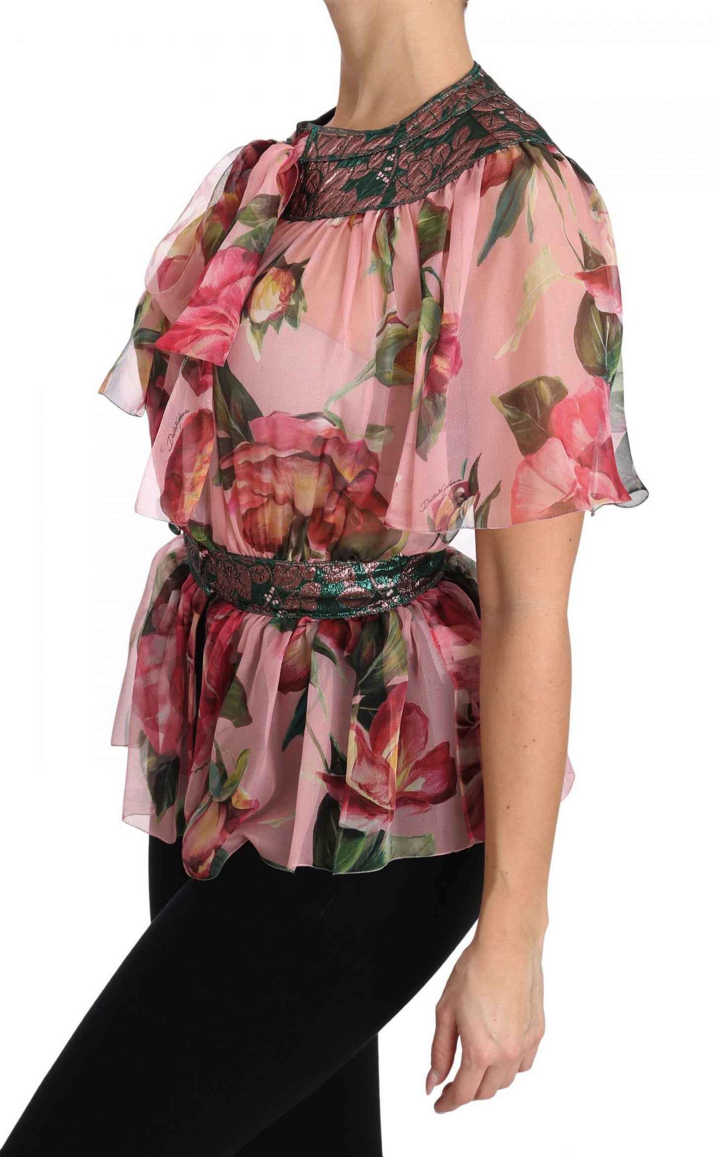 Elegant Floral Silk Pussy-Bow Shirt