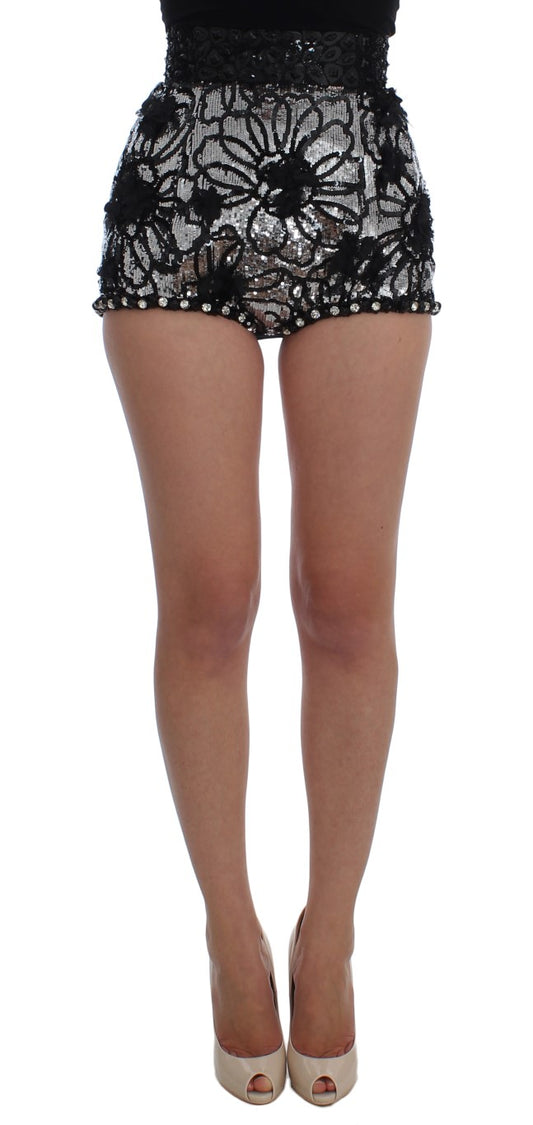 Sequined High Waist Designer Mini Shorts