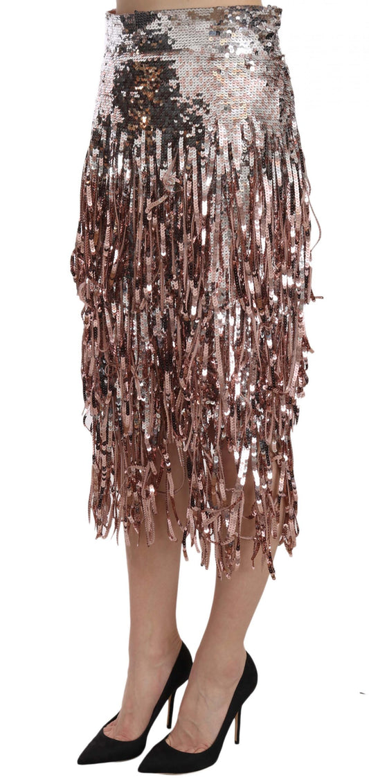 Metallic Sequin Tulle High-Waist Midi Skirt