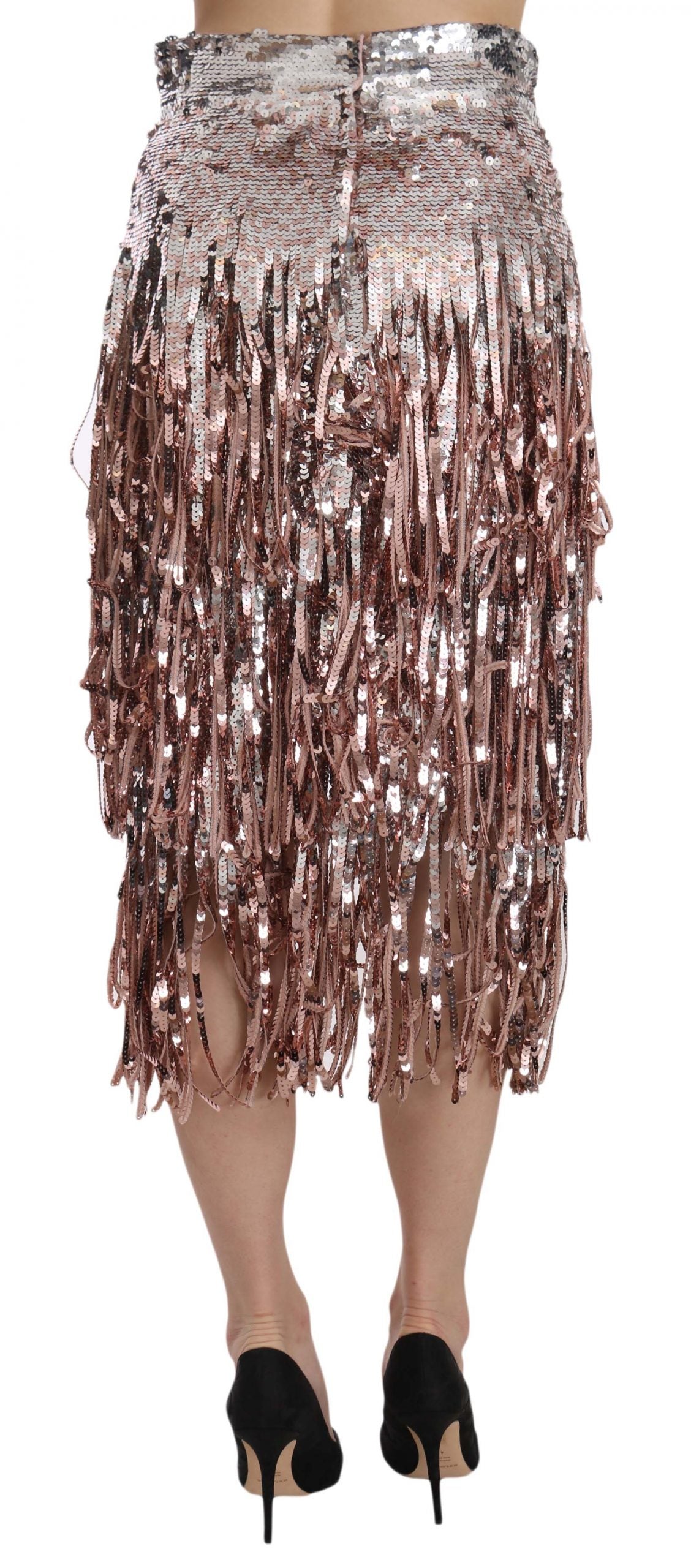 Metallic Sequin Tulle High-Waist Midi Skirt