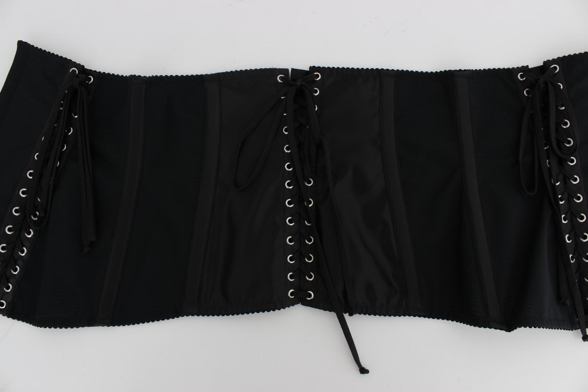 Elegant Black Corset Waist Belt with Silver Detailing