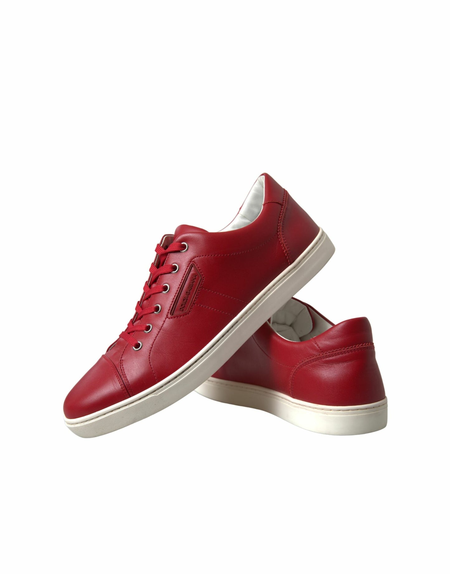 Elegant Red Leather Low Top Sneakers