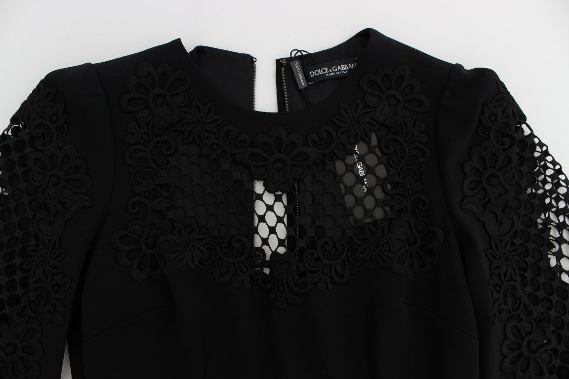 Elegant Black Wool Cutout Maxi Dress