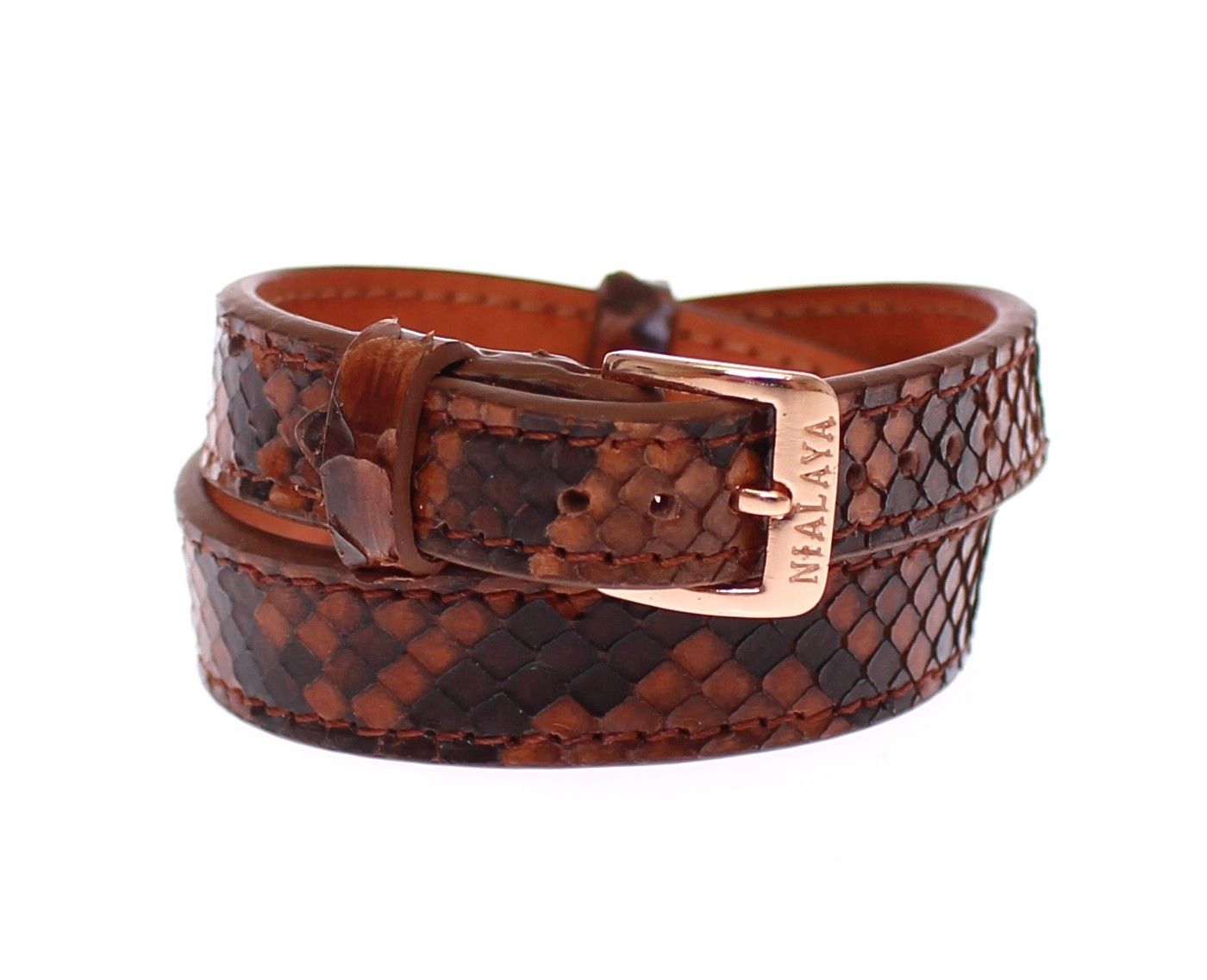 Chic Snakeskin Leather & Gold Cuff Bracelet