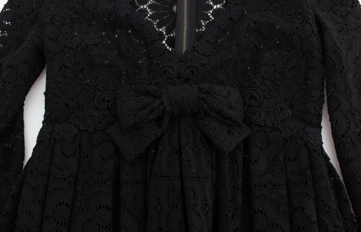 Black Ricamo Knitted Full Length Maxi Dress