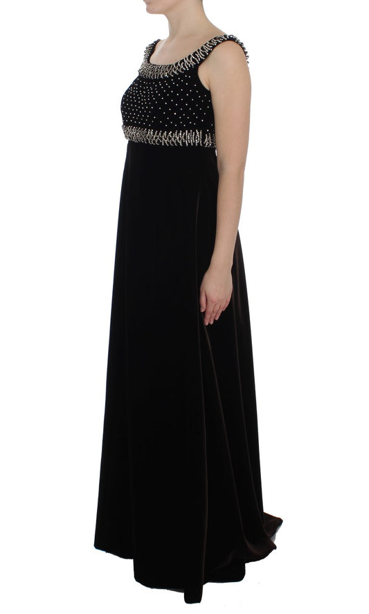 Elegant Brown Velvet Crystal Gown